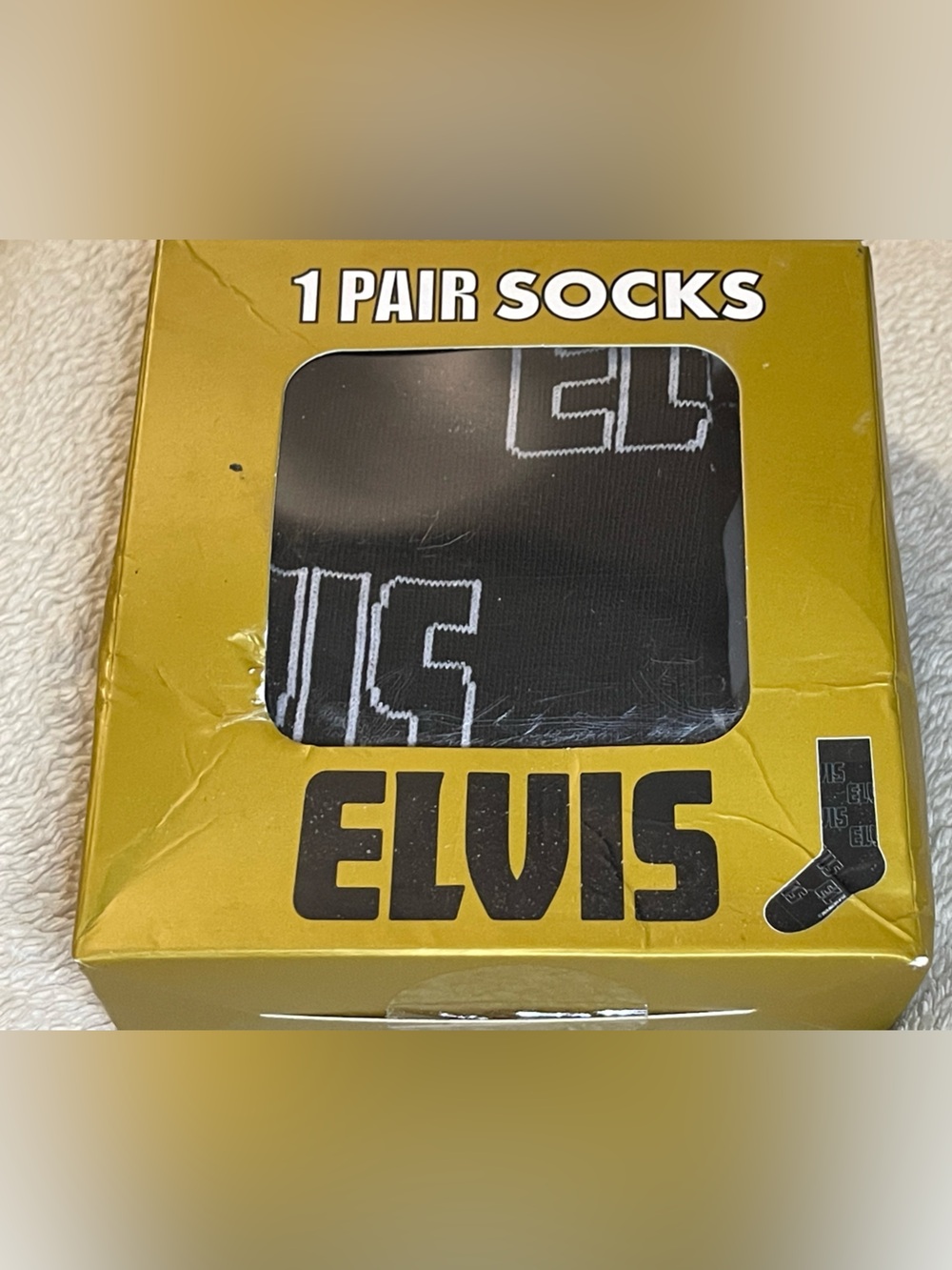 Elvis Black Crew Socks with White Lettering size 7-12